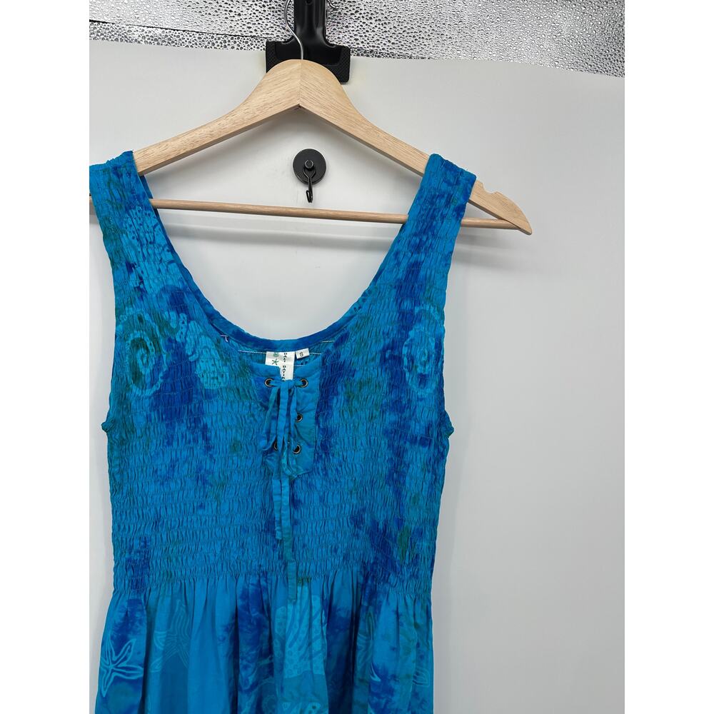 Bali Batiks Blue Tie Dye Midi Dress Women Sz S Boho Artisan Resort Coastal Indie - Picture 5 of 8